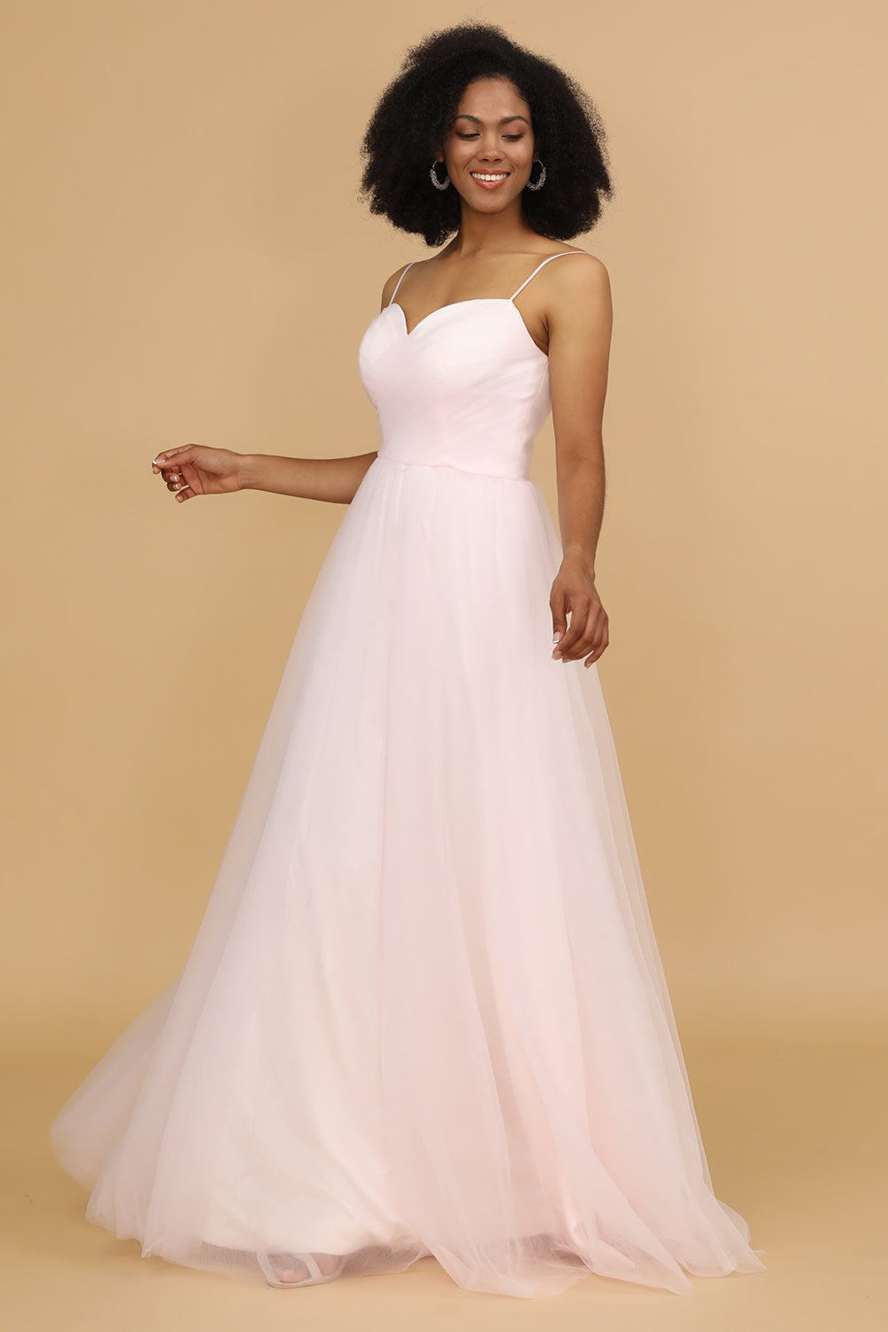Espagueti Correas Rosa Tul Vestido de Dama de Honor