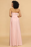 Escote A Rosa Satén Vestido largo de dama de honor