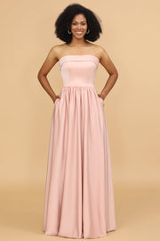Escote A Rosa Satén Vestido largo de dama de honor