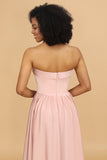 Escote A Rosa Satén Vestido largo de dama de honor