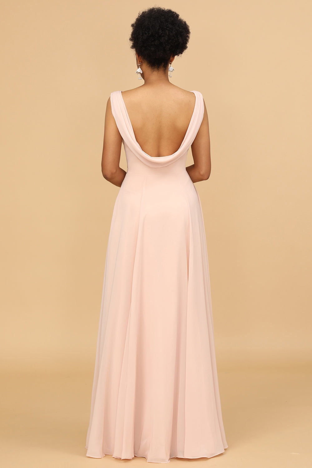 Escote A V Cuello Rosa Largo Vestido de Dama de Honor