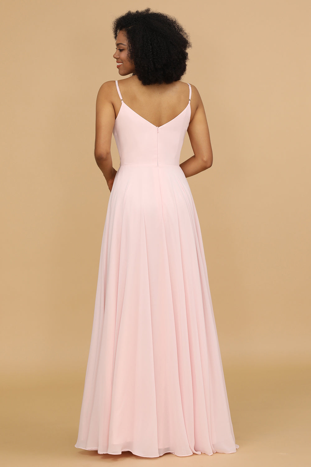 Escote A Espagueti Correas Rosa Chifón Vestido de Dama de Honor