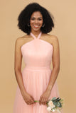 Escote A Halter Rosa Vestido largo de dama de honor