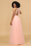 Escote A Halter Rosa Vestido largo de dama de honor