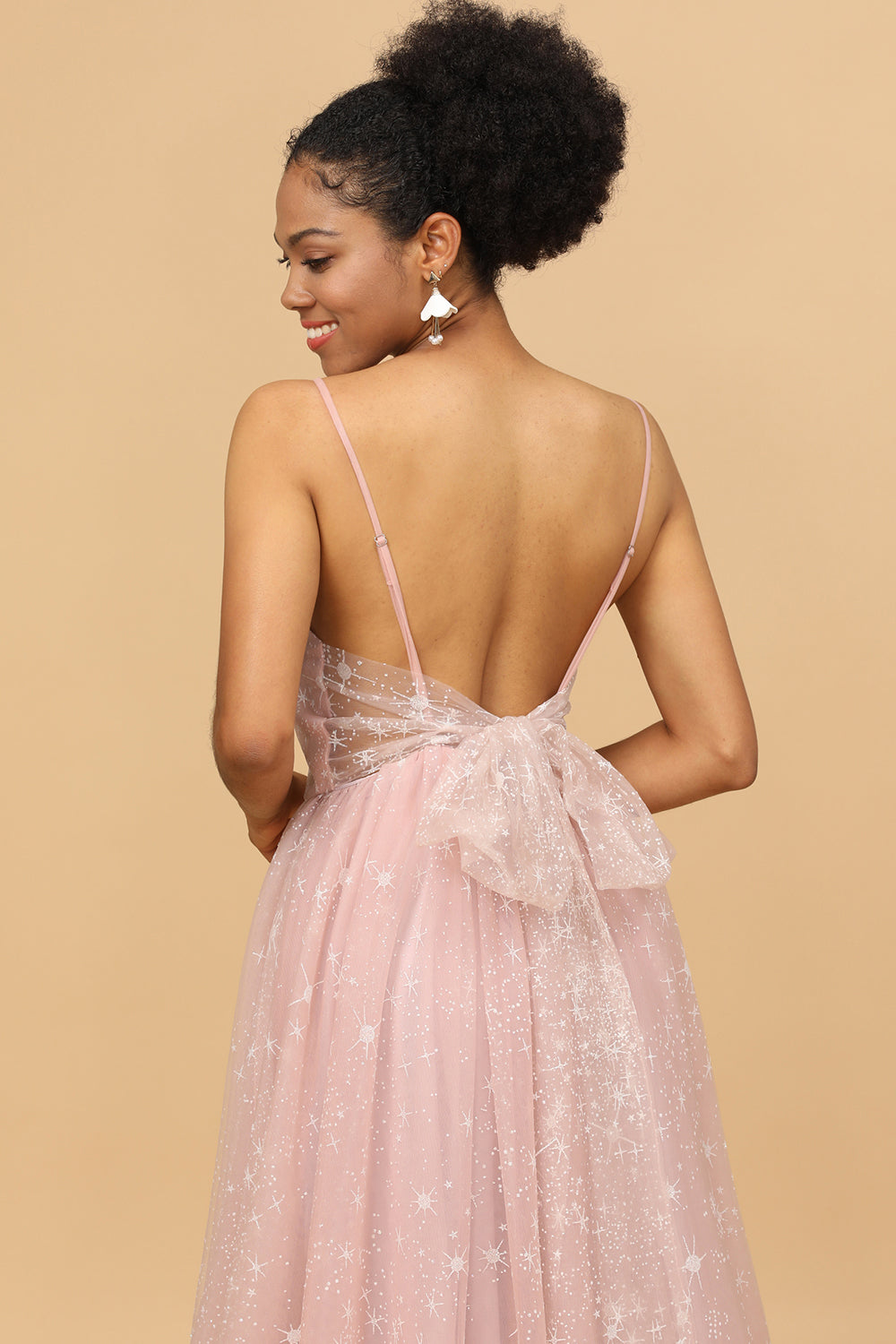 Escote A Tirantes de Espagueti Rosa Vestido de Dama de Honor