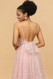 Escote A Tirantes de Espagueti Rosa Vestido de Dama de Honor