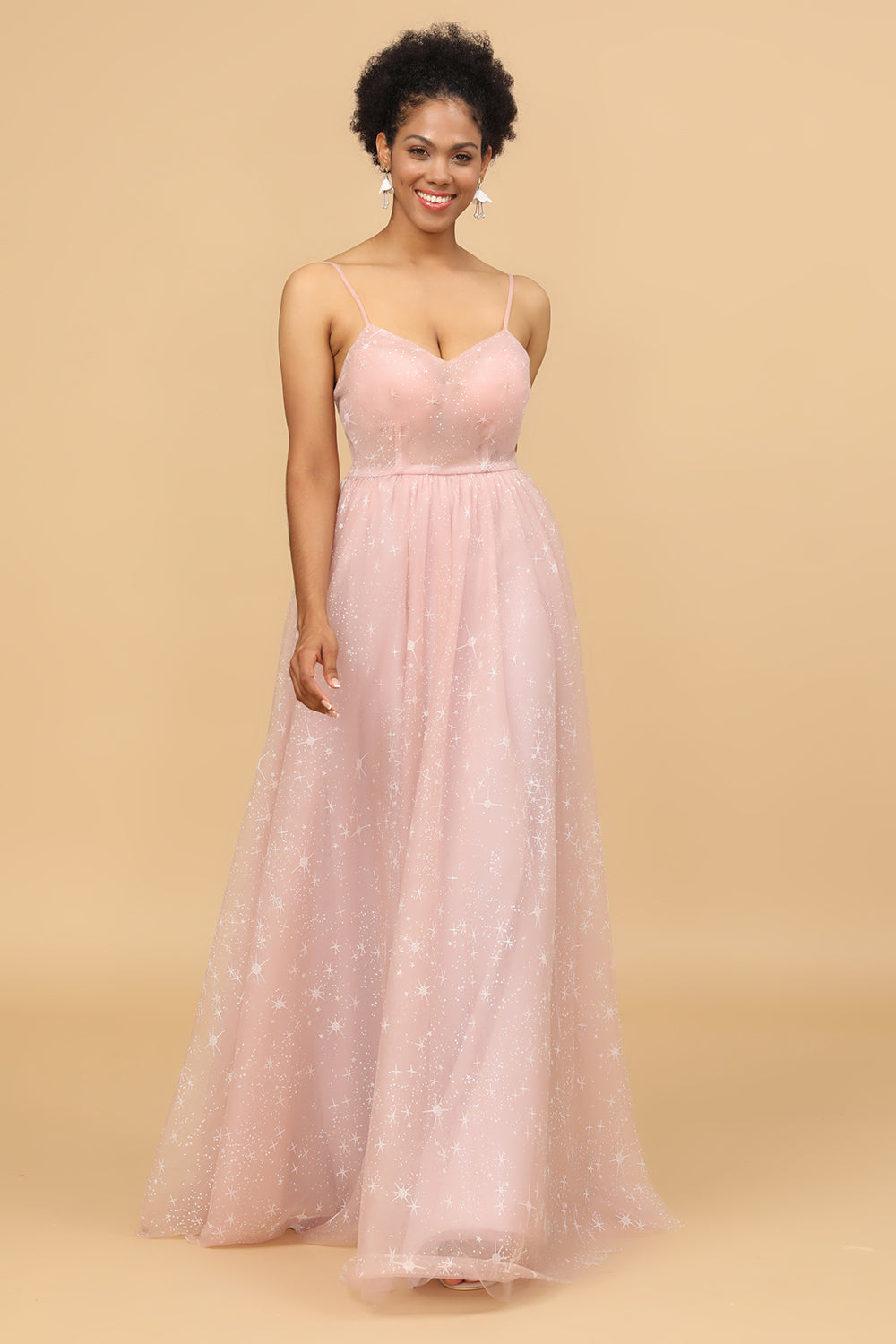 Escote A Tirantes de Espagueti Rosa Vestido de Dama de Honor