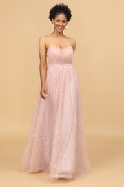 Escote A Tirantes de Espagueti Rosa Vestido de Dama de Honor