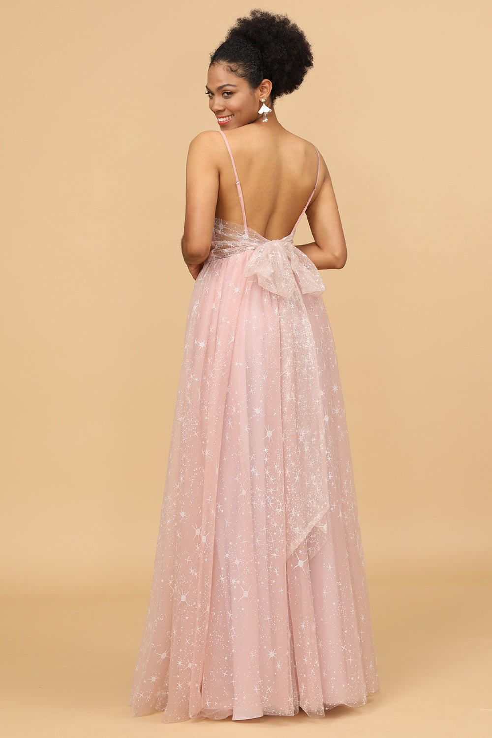 Escote A Tirantes de Espagueti Rosa Vestido de Dama de Honor