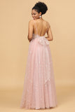 Escote A Tirantes de Espagueti Rosa Vestido de Dama de Honor