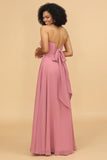 Vestido de dama de honor rosa gasa