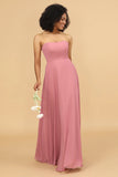 Vestido de dama de honor rosa gasa