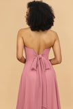 Vestido de dama de honor rosa gasa