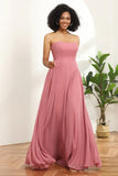 Vestido de dama de honor rosa gasa