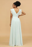 Vestido de Dama de Honor Cuello en V Menta