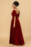 Vestido de Dama de Honor Media Manga Terciopelo Rojo