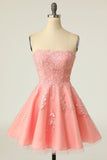 Blush Strapless Short Prom Dress con Apliques