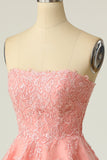 Blush Strapless Short Prom Dress con Apliques
