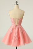 Blush Strapless Short Prom Dress con Apliques
