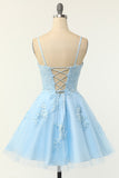 Blush Strapless Short Prom Dress con Apliques