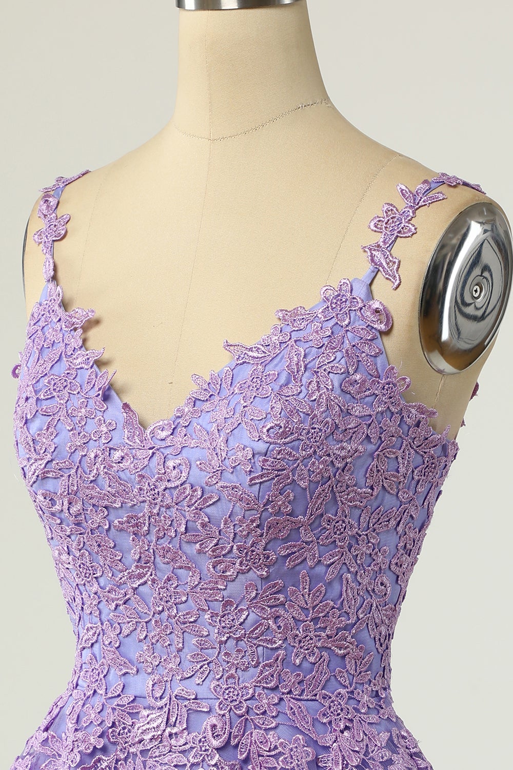 Una línea de espaguetis correas púrpura Vestido de cóctel corto