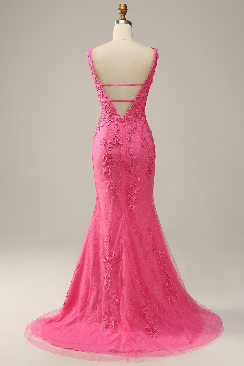 Sirena Cuello en V Rosa Vestido de Fiesta Con Espalda Abierta