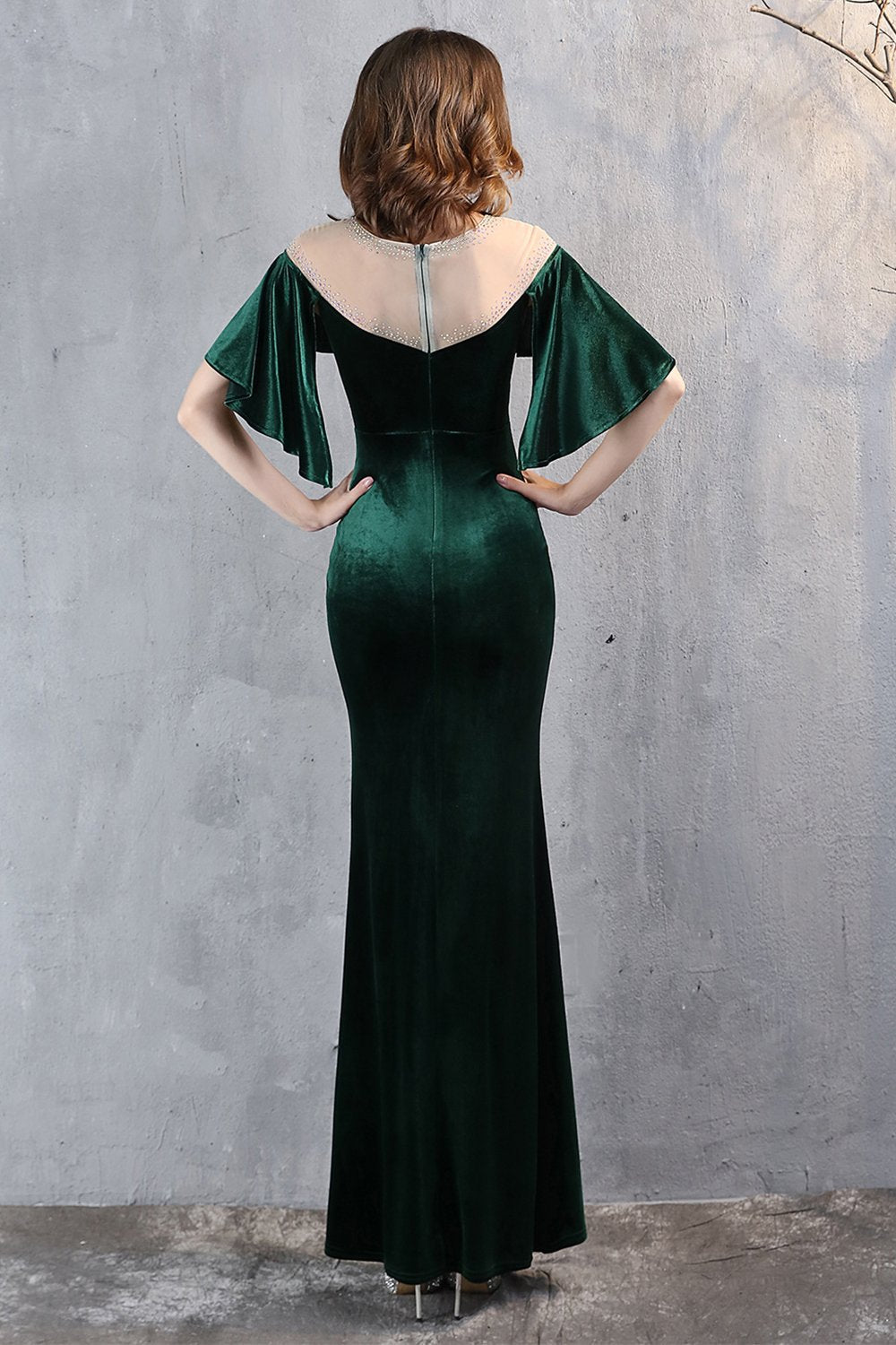 Vestido largo de fiesta de sirena de terciopelo de champán