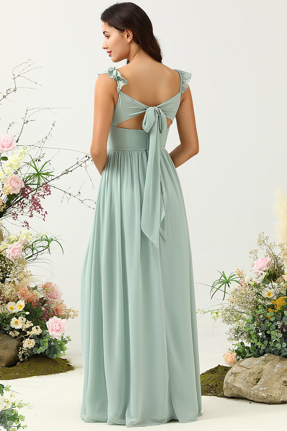 A Línea Tirantes de Espagueti Sabio Vestido de Dama de Honor