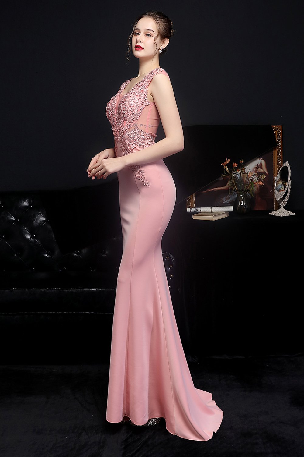 Vestido de fiesta de sirena ruborizada
