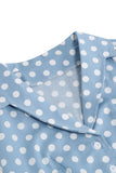 Cuello en V Azul Lunares 1950s Vestido