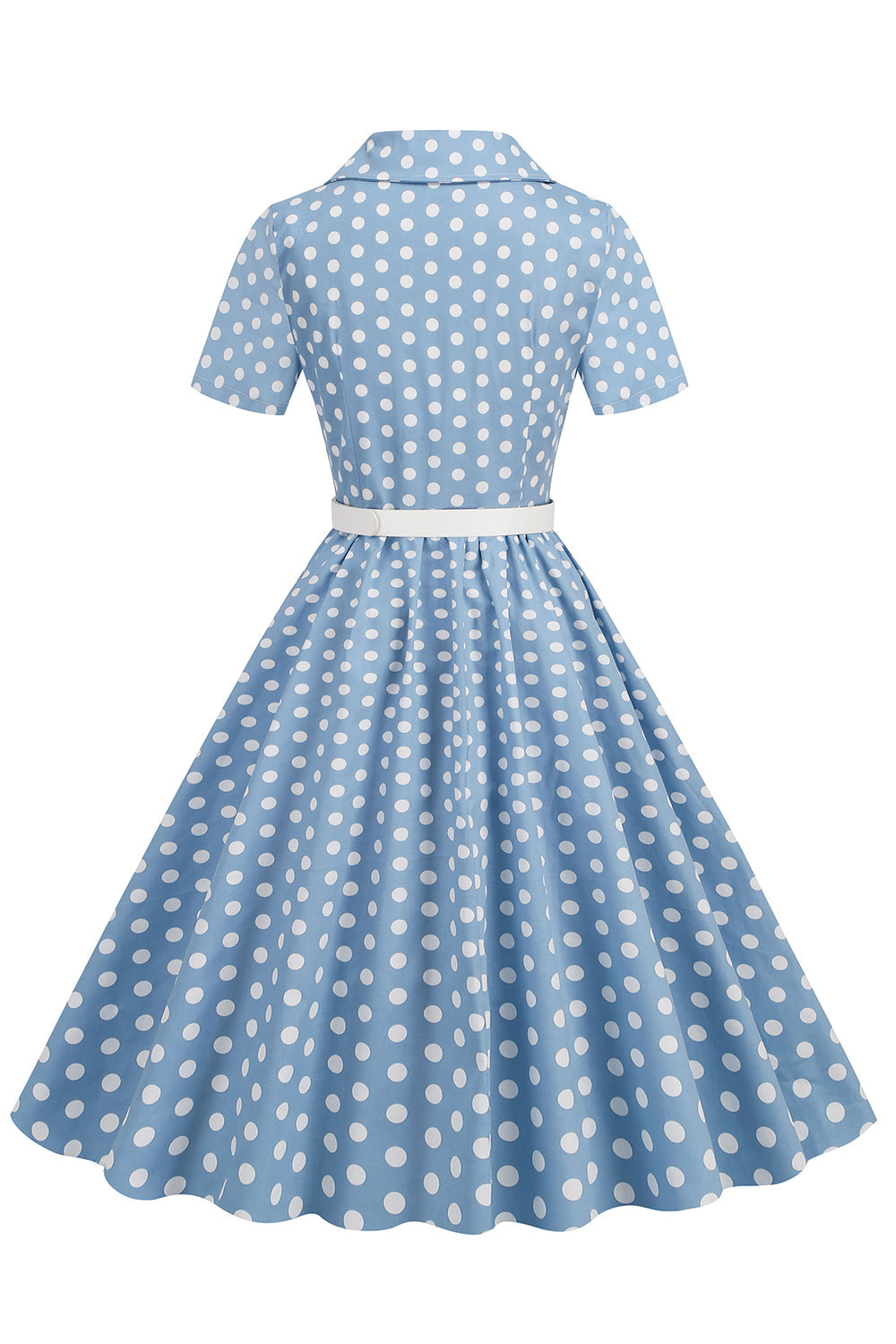 Cuello en V Azul Lunares 1950s Vestido