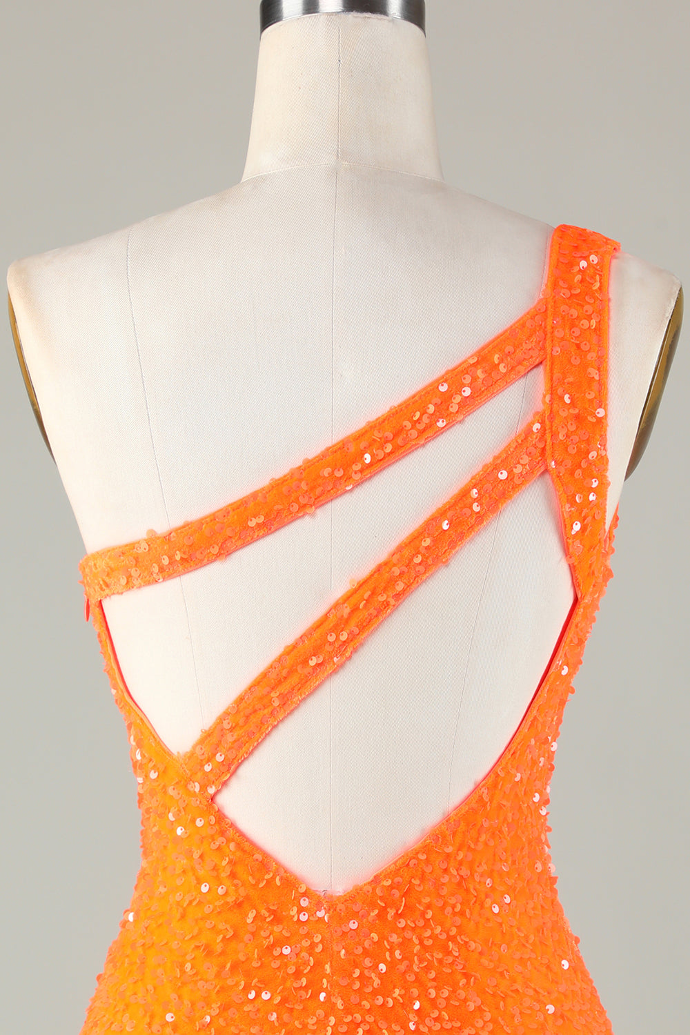 Lentejuelas Un Hombro Naranja Vestido Corto