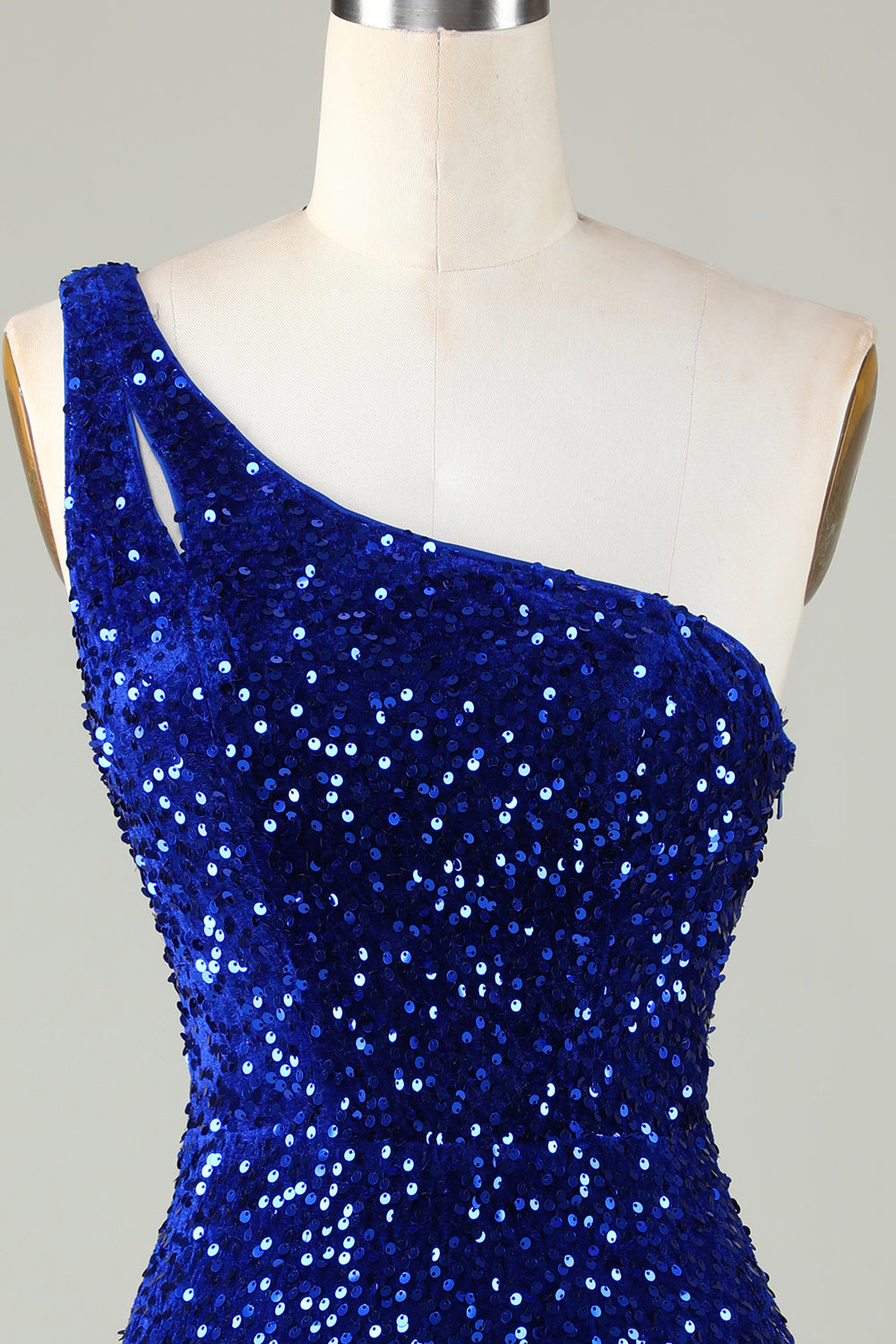 Lentejuelas Un Hombro Azul Real Vestido Corto