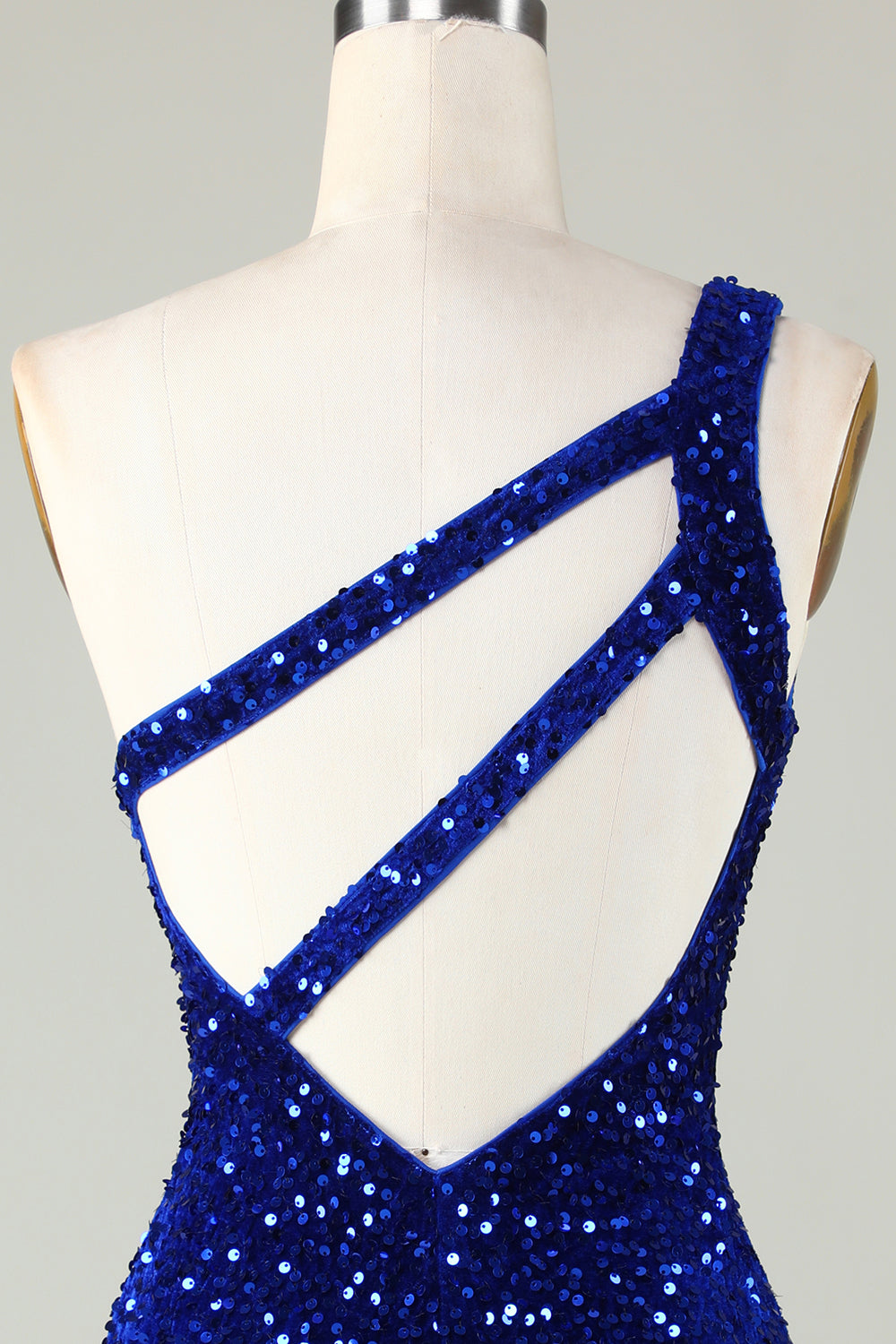 Lentejuelas Un Hombro Azul Real Vestido Corto
