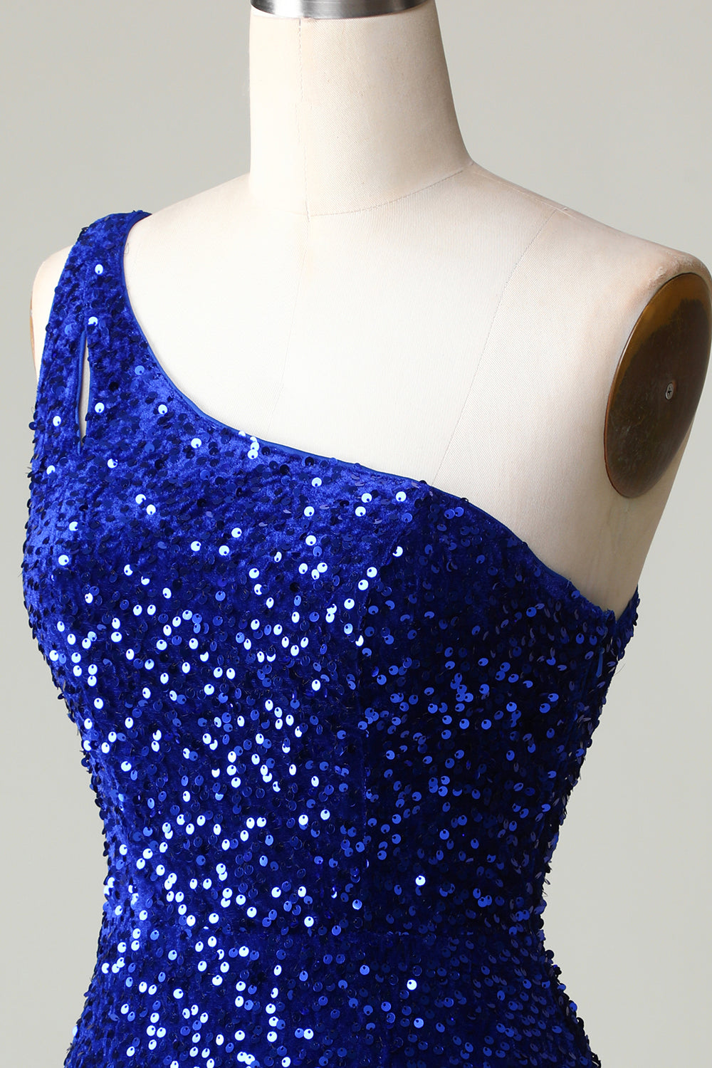 Lentejuelas Un Hombro Azul Real Vestido Corto