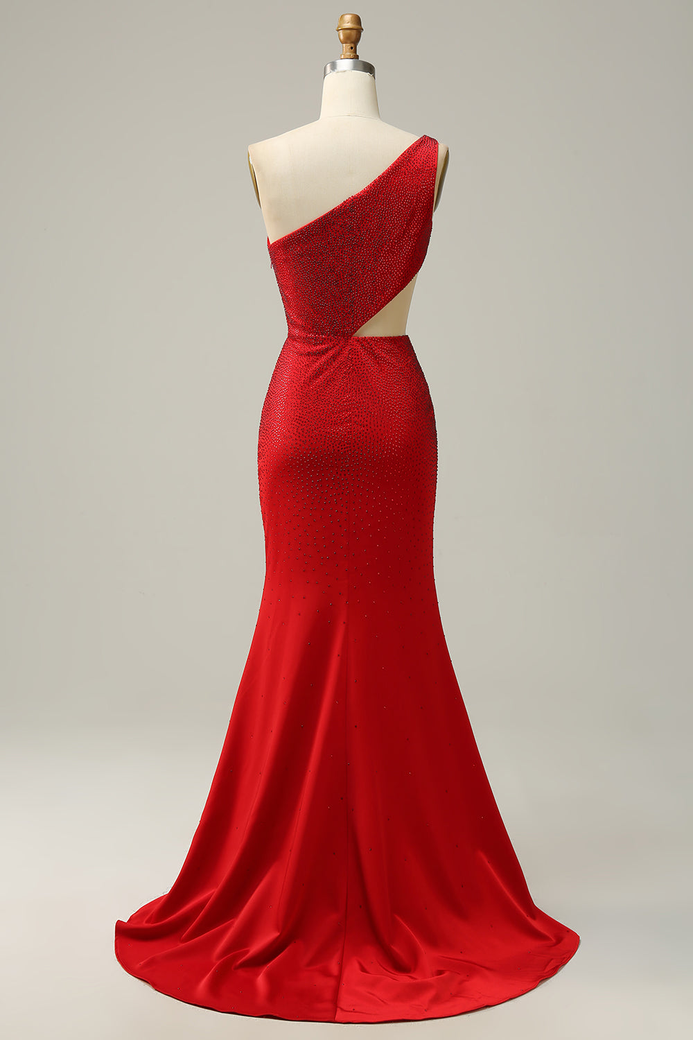 Sirena Un Hombro Rojo Vestido de Fiesta Con Abalorios