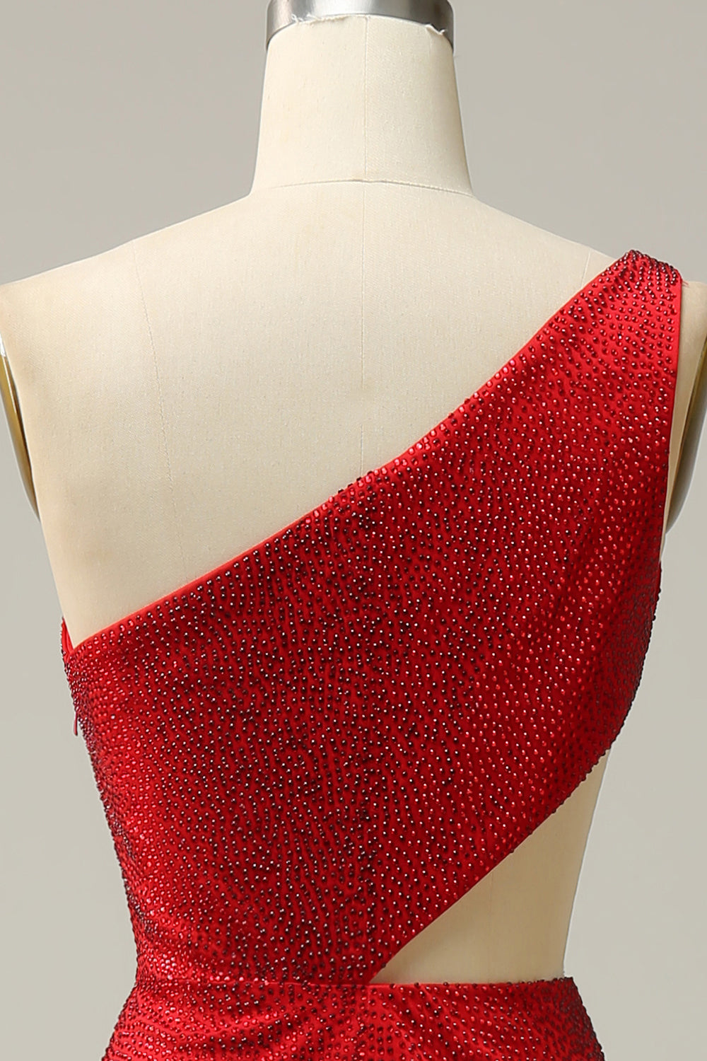 Sirena Un Hombro Rojo Vestido de Fiesta Con Abalorios