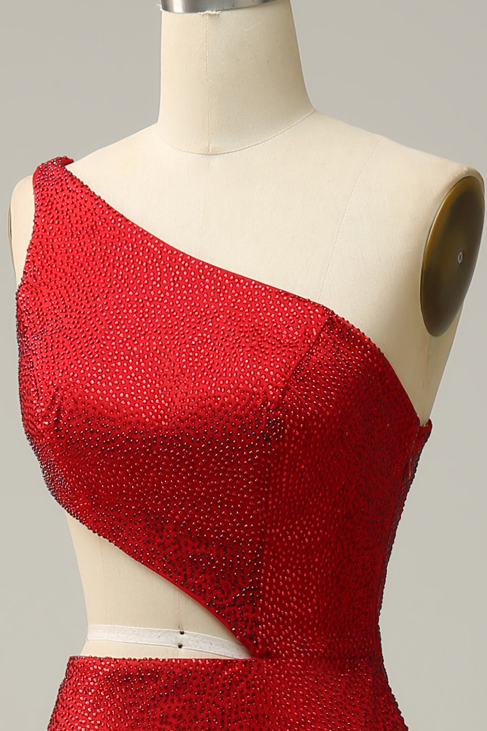 Sirena Un Hombro Rojo Vestido de Fiesta Con Abalorios