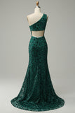 Sirena Un Hombro Verde Escuro Vestido de Fiesta