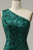 Sirena Un Hombro Verde Escuro Vestido de Fiesta