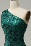 Sirena Un Hombro Verde Escuro Vestido de Fiesta