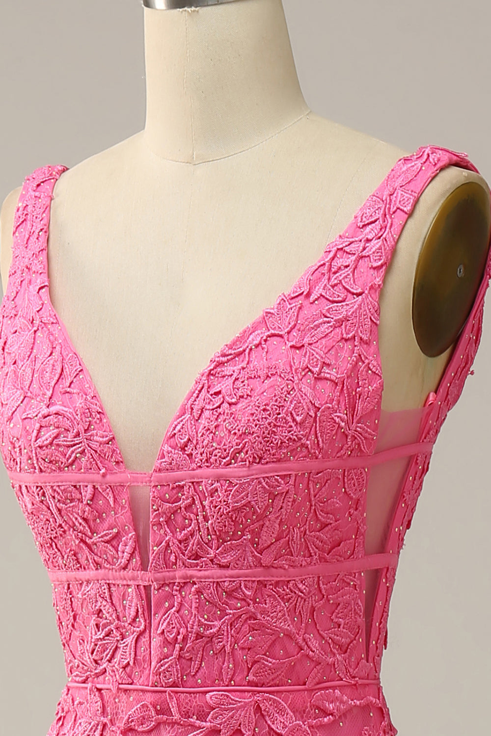 Sirena Cuello en V Rosa Vestido de Fiesta Con Espalda Abierta