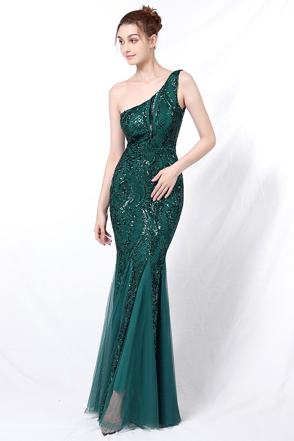 Mermaid One Shoulder Vestido de fiesta con apliques