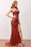 Vestido de fiesta largo de sirena de lentejuelas rojas