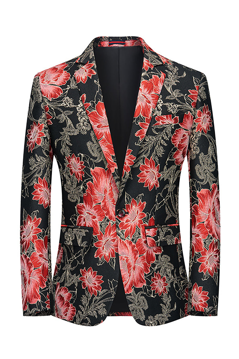 Blazer de hombre con solapa con muescas en jacquard de flores rosas