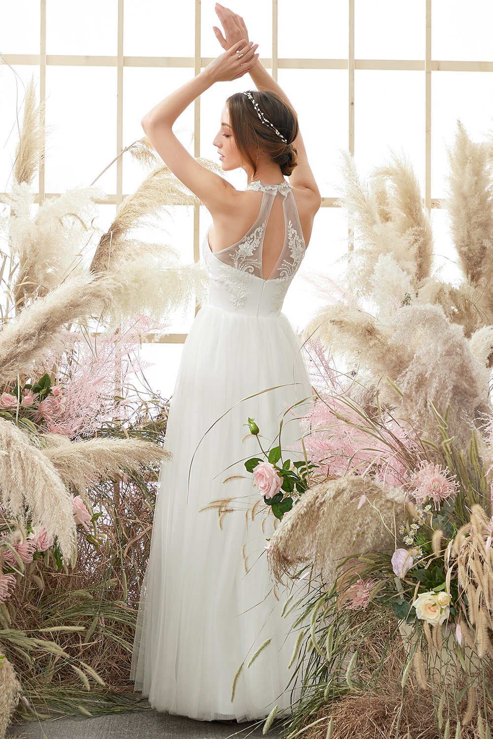 Vestido de novia blanco halter cuello