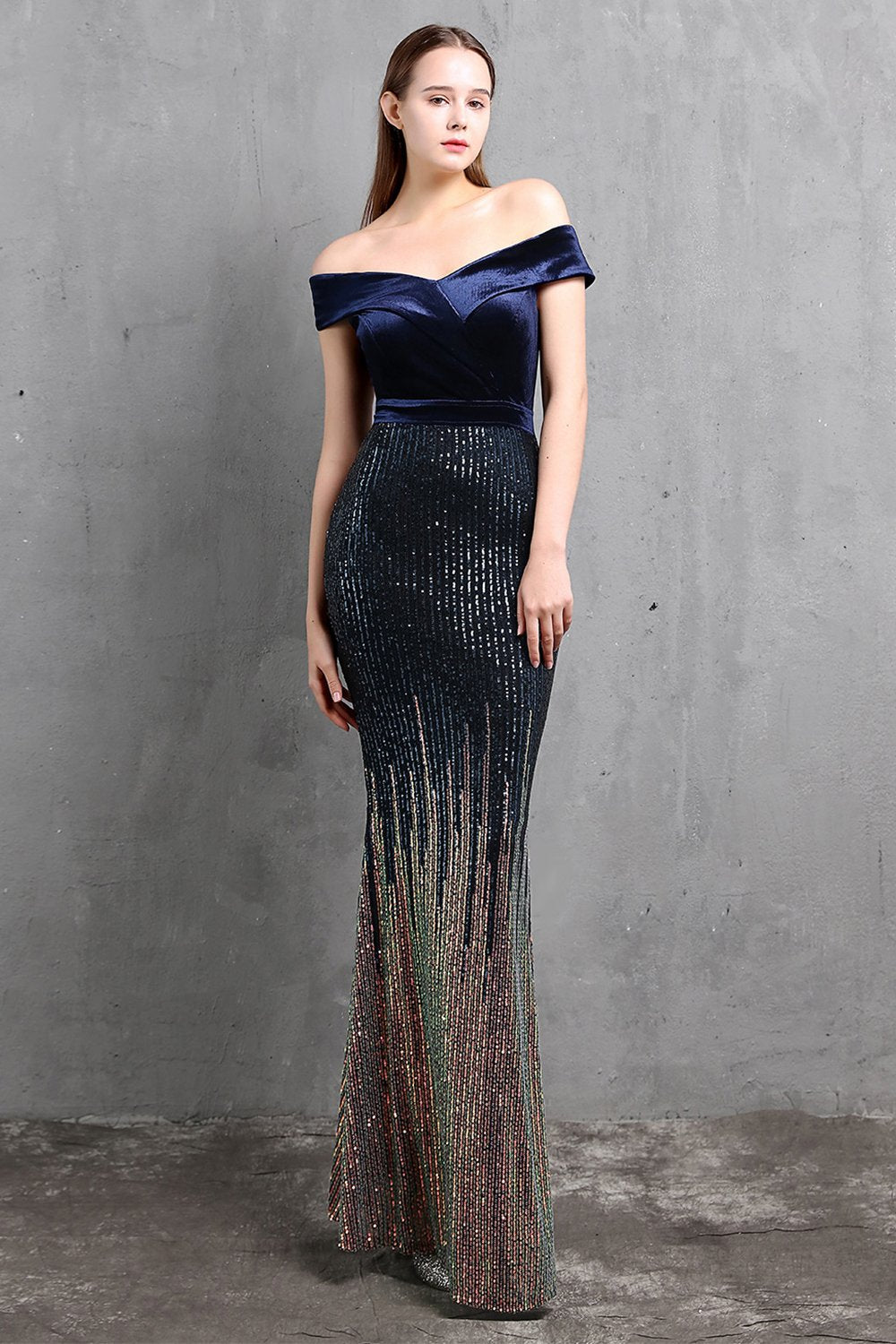 Vestido largo de lentejuelas de sirena dorada