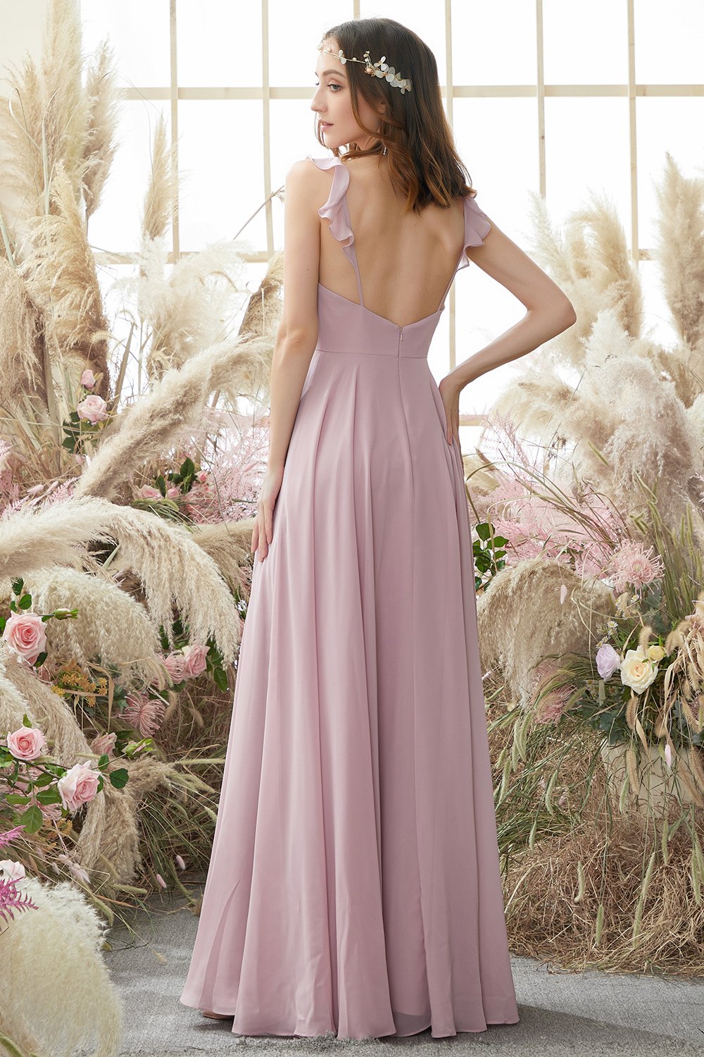 Blush Spaghetti correas de la gasa dama de honor vestido