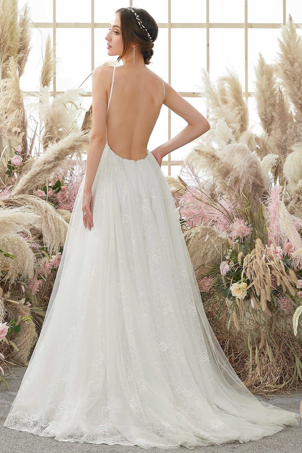 V cuello Negro Vestido de Novia