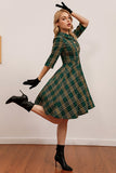 Vestido de manga de cuadro verde 3/4